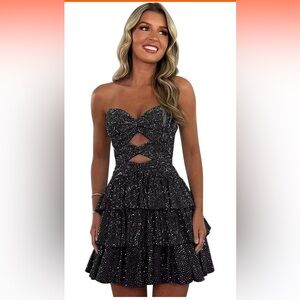 Black Sparkle Cutout Tiered Cocktail Dress